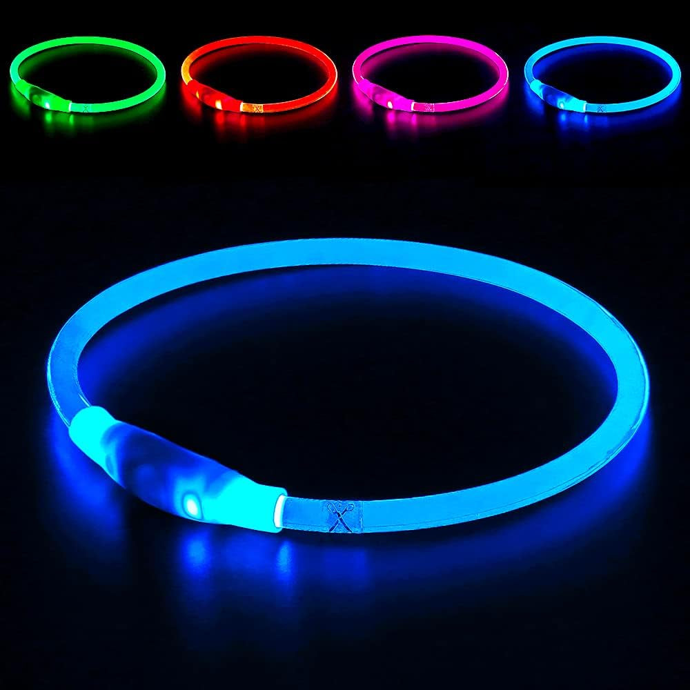Light up Dog Collar, USB Rechargeable Flash Dog Necklace Light, Pet Safety Collar Makes Your Beloved Dogs Be Seen at Night for Small Medium Large Dogs(Blue)